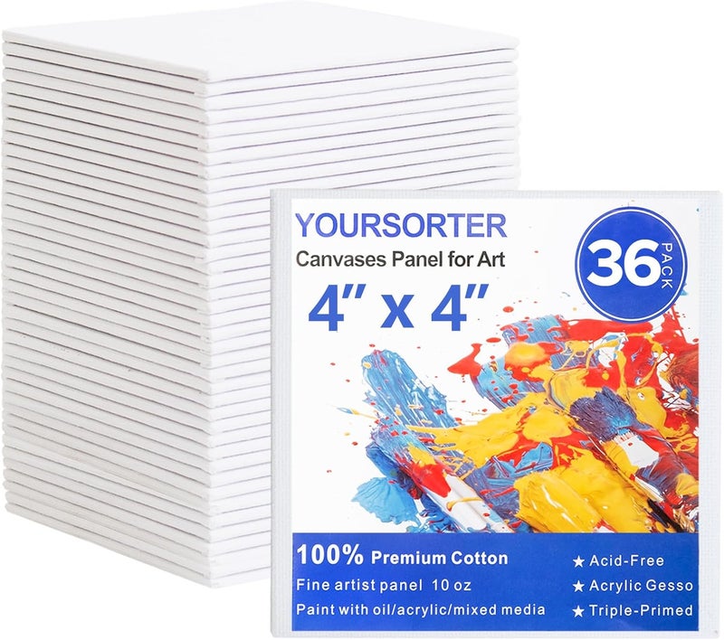 YOURSORTER Mini Canvas for Painting 36 Pack, 4x4 Inch Small Canvases for Painting, Blank Canvas Boards Panels Gesso Primed 100% Cotton for Acrylic Oil Watercolor Tempera, Ideal for All Skill Level - Image 1